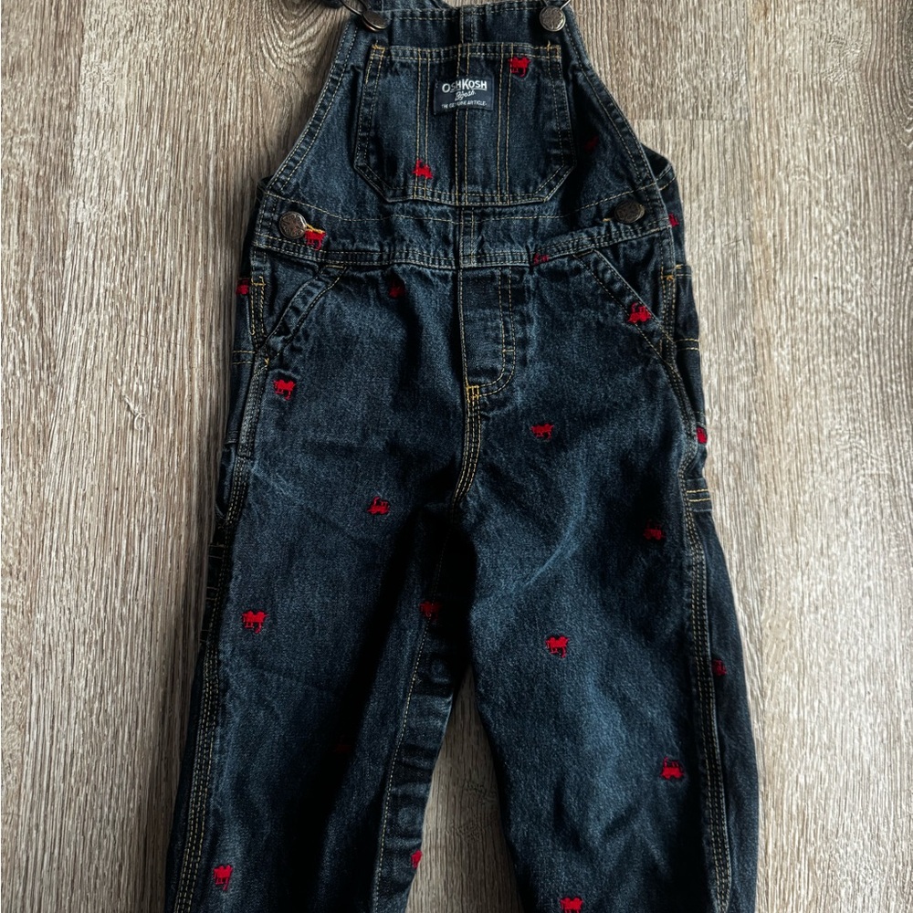 OshKosh B'gosh Denim Overalls with Red trains